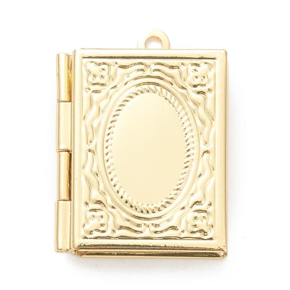 8672 10Pcs Golden Color Brass Locket Pendants Photo Frame Book Charms